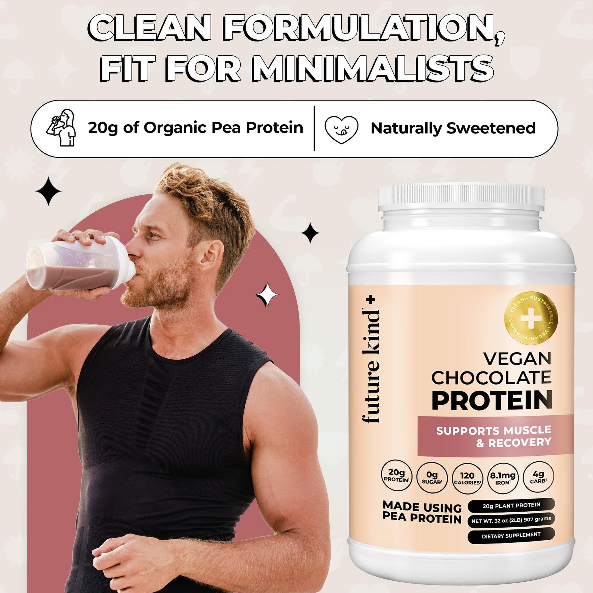Future Kind Vegan Protein Powder, Chocolate, Pea Plant Protein for Lean Muscle with Iron & Fiber, Whey-Free, Sugar-Free, Soy-Free, Non-Dairy (34 Servings) - OzHealthStandard