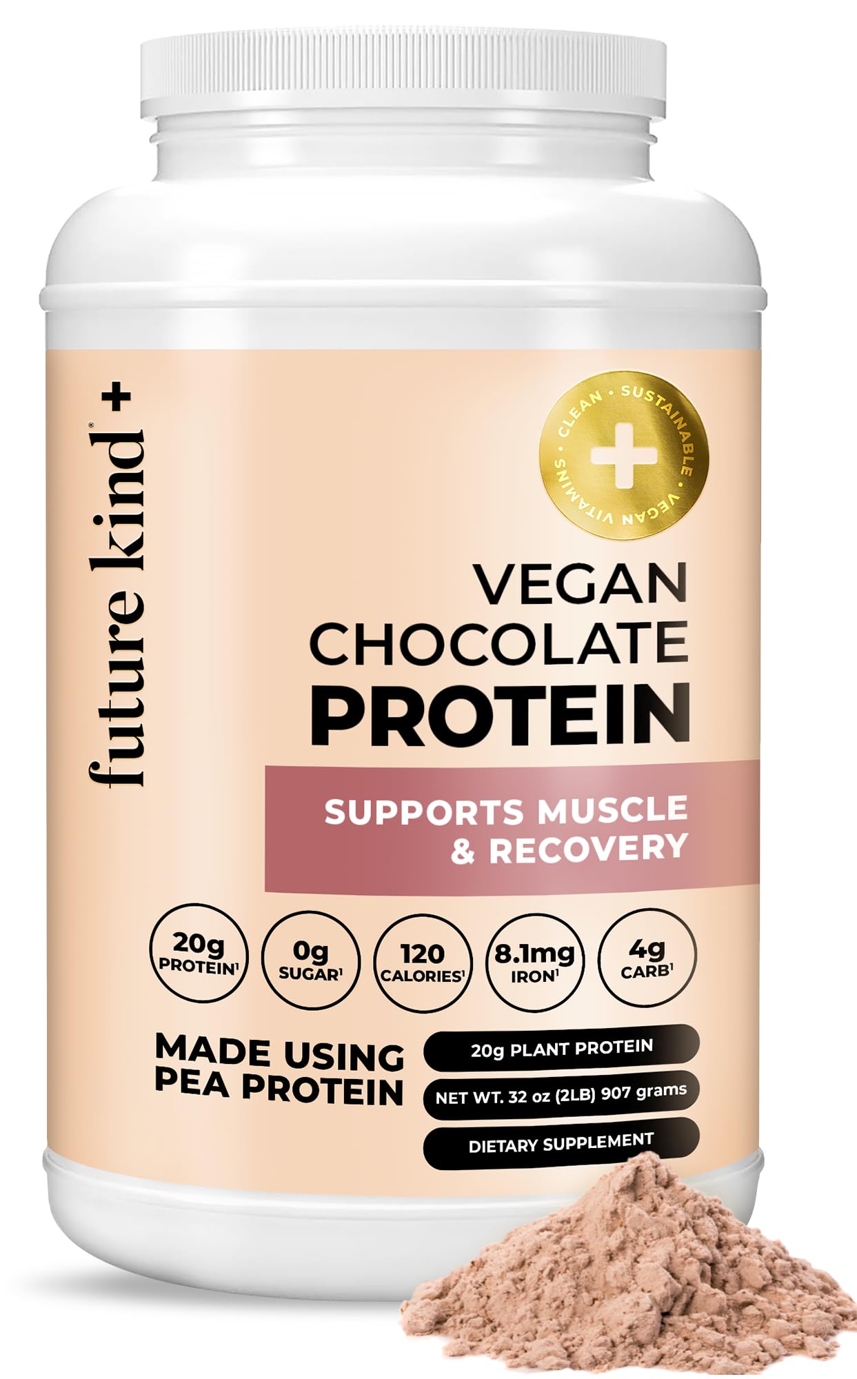 Future Kind Vegan Protein Powder, Chocolate, Pea Plant Protein for Lean Muscle with Iron & Fiber, Whey-Free, Sugar-Free, Soy-Free, Non-Dairy (34 Servings) - OzHealthStandard