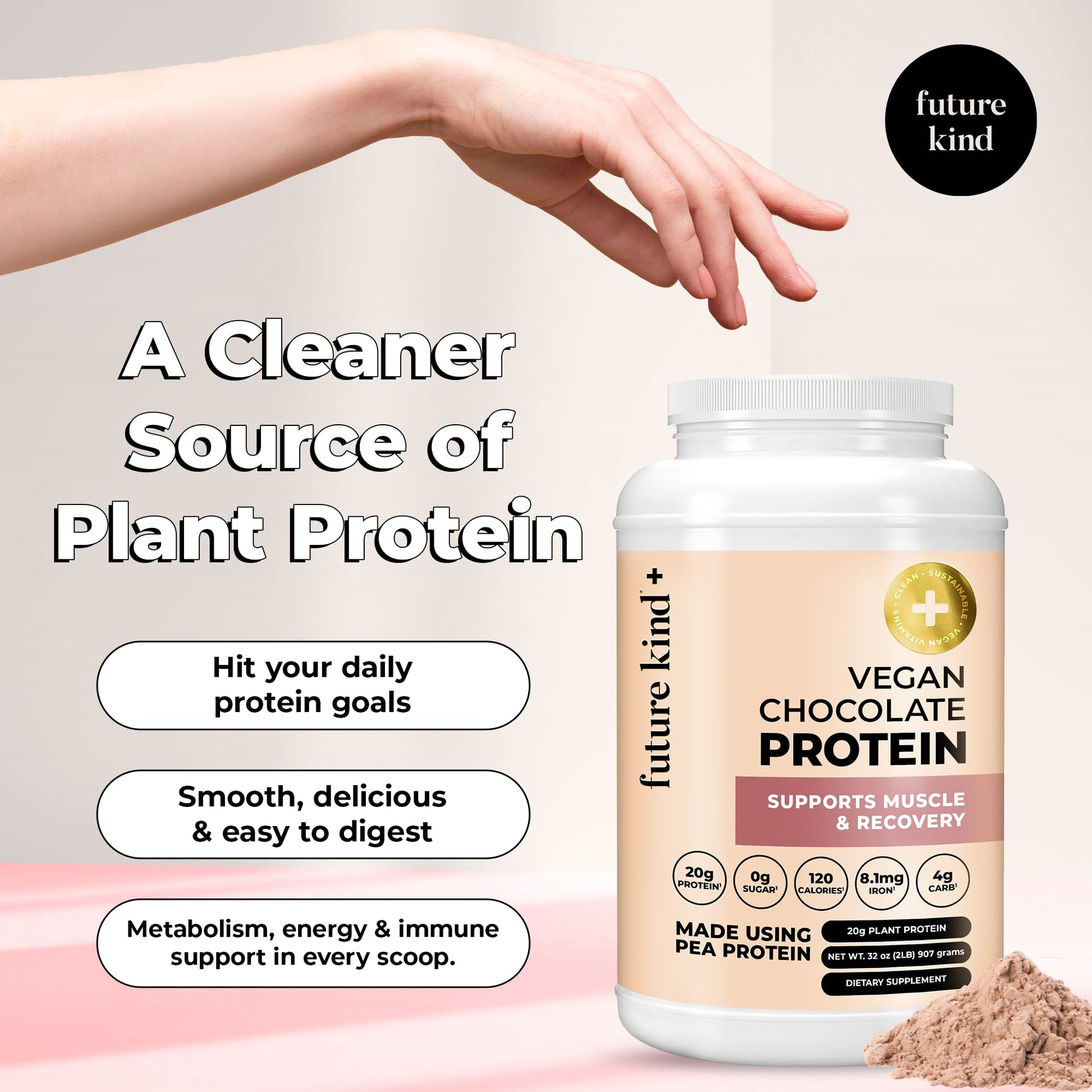 Future Kind Vegan Protein Powder, Chocolate, Pea Plant Protein for Lean Muscle with Iron & Fiber, Whey-Free, Sugar-Free, Soy-Free, Non-Dairy (34 Servings) - OzHealthStandard