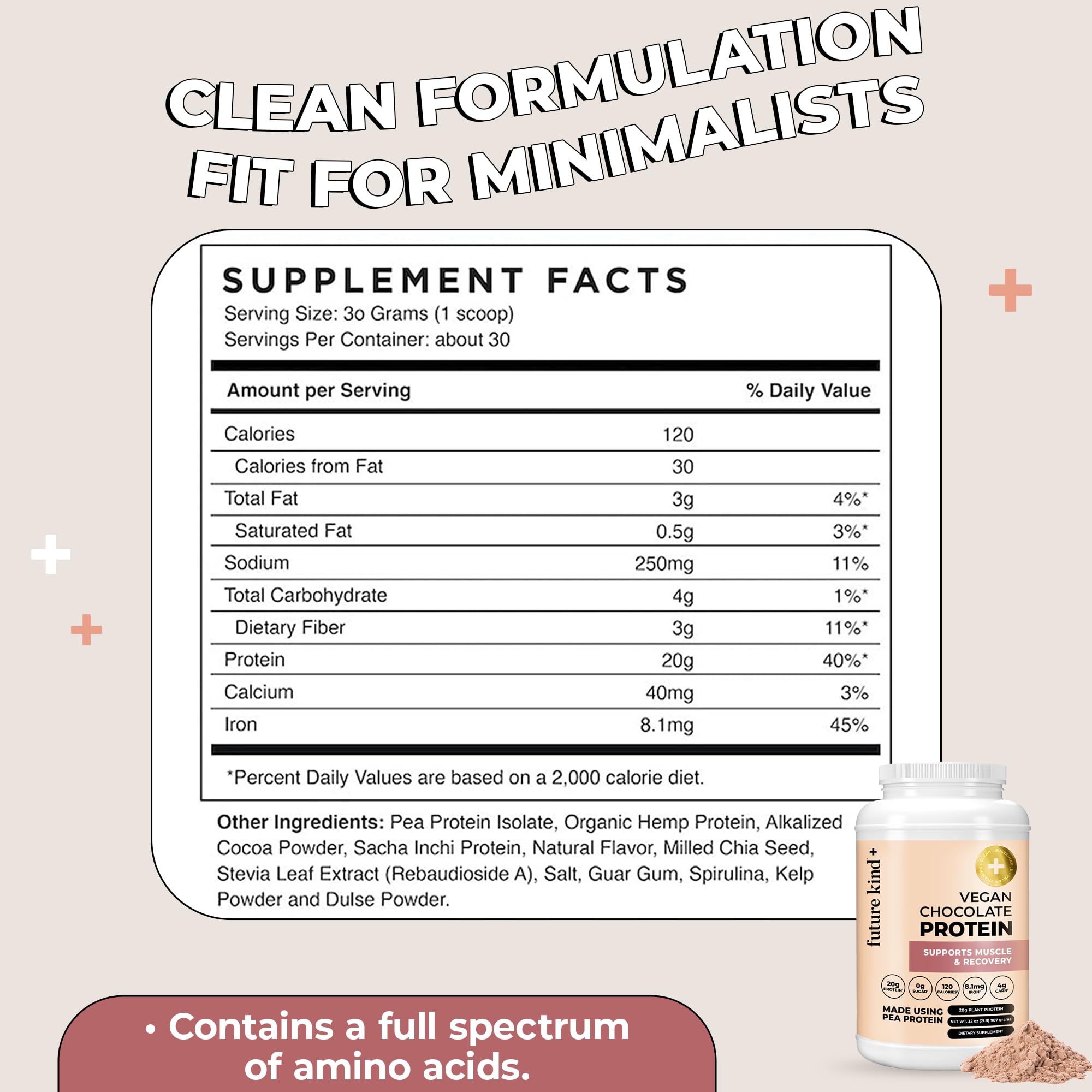 Future Kind Vegan Protein Powder, Chocolate, Pea Plant Protein for Lean Muscle with Iron & Fiber, Whey-Free, Sugar-Free, Soy-Free, Non-Dairy (34 Servings) - OzHealthStandard