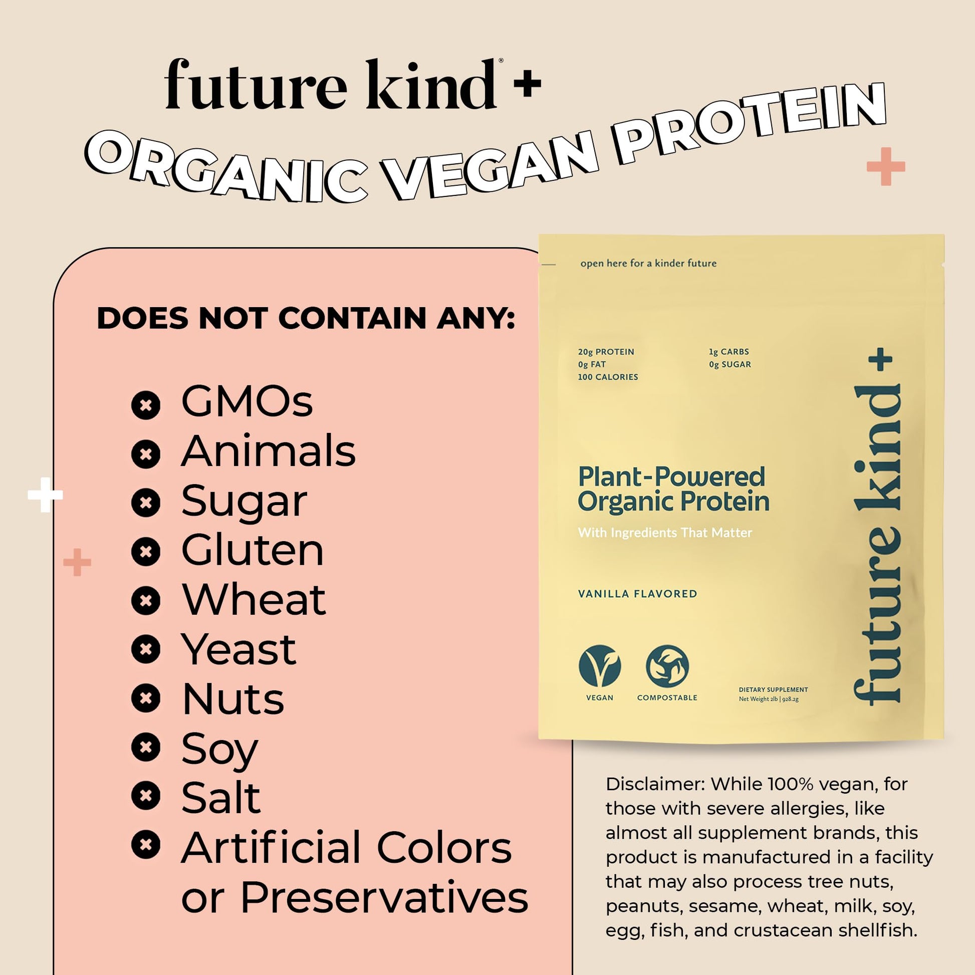 Future Kind Vegan Protein Powder, Vanilla, Pea Plant Protein for Lean Muscle with Iron & Fiber, Whey-Free, Sugar-Free, Soy-Free, Non-Dairy (34 Servings) - OzHealthStandard
