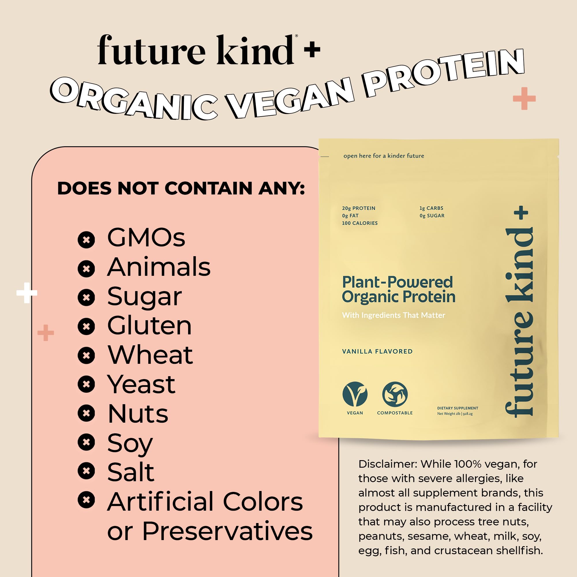 Future Kind Vegan Protein Powder, Vanilla, Pea Plant Protein for Lean Muscle with Iron & Fiber, Whey-Free, Sugar-Free, Soy-Free, Non-Dairy (34 Servings) - OzHealthStandard