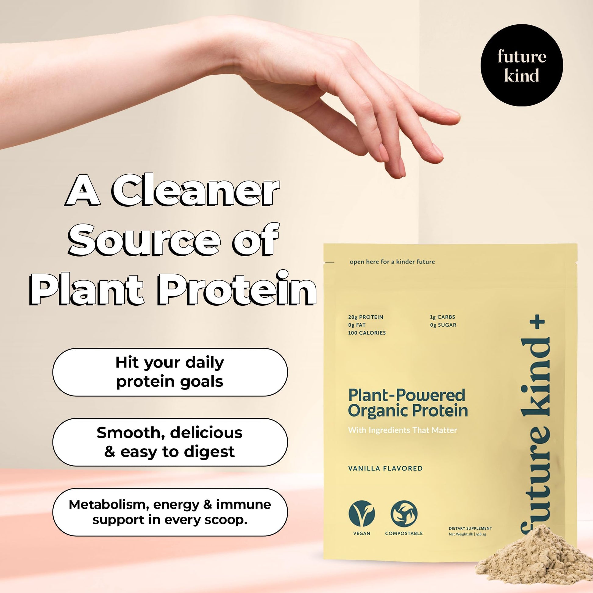 Future Kind Vegan Protein Powder, Vanilla, Pea Plant Protein for Lean Muscle with Iron & Fiber, Whey-Free, Sugar-Free, Soy-Free, Non-Dairy (34 Servings) - OzHealthStandard