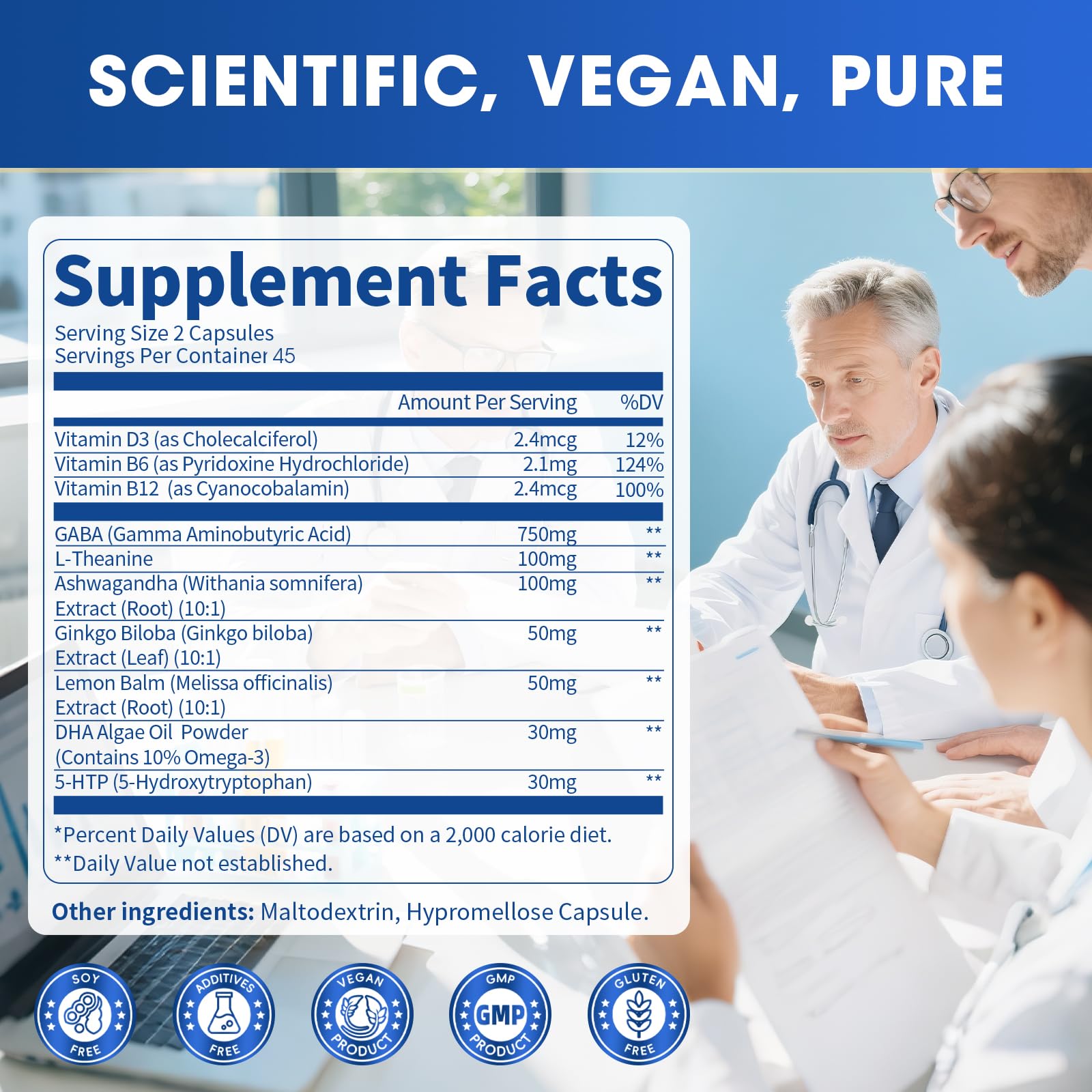 GABA Supplements 750mg with L Theanine, 5HTP, Ashwagandha, Lemon Balm, Ginkgo Biloba, Omega-3, 10 in 1 GABA Calm Capsules for Sleep, Relaxation, Focus, Mood Support, Cortisol Balance - 90CT - OzHealthStandard