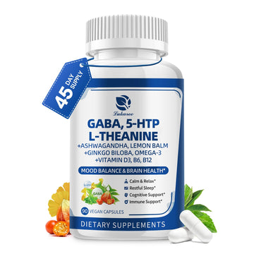 GABA Supplements 750mg with L Theanine, 5HTP, Ashwagandha, Lemon Balm, Ginkgo Biloba, Omega-3, 10 in 1 GABA Calm Capsules for Sleep, Relaxation, Focus, Mood Support, Cortisol Balance - 90CT - OzHealthStandard