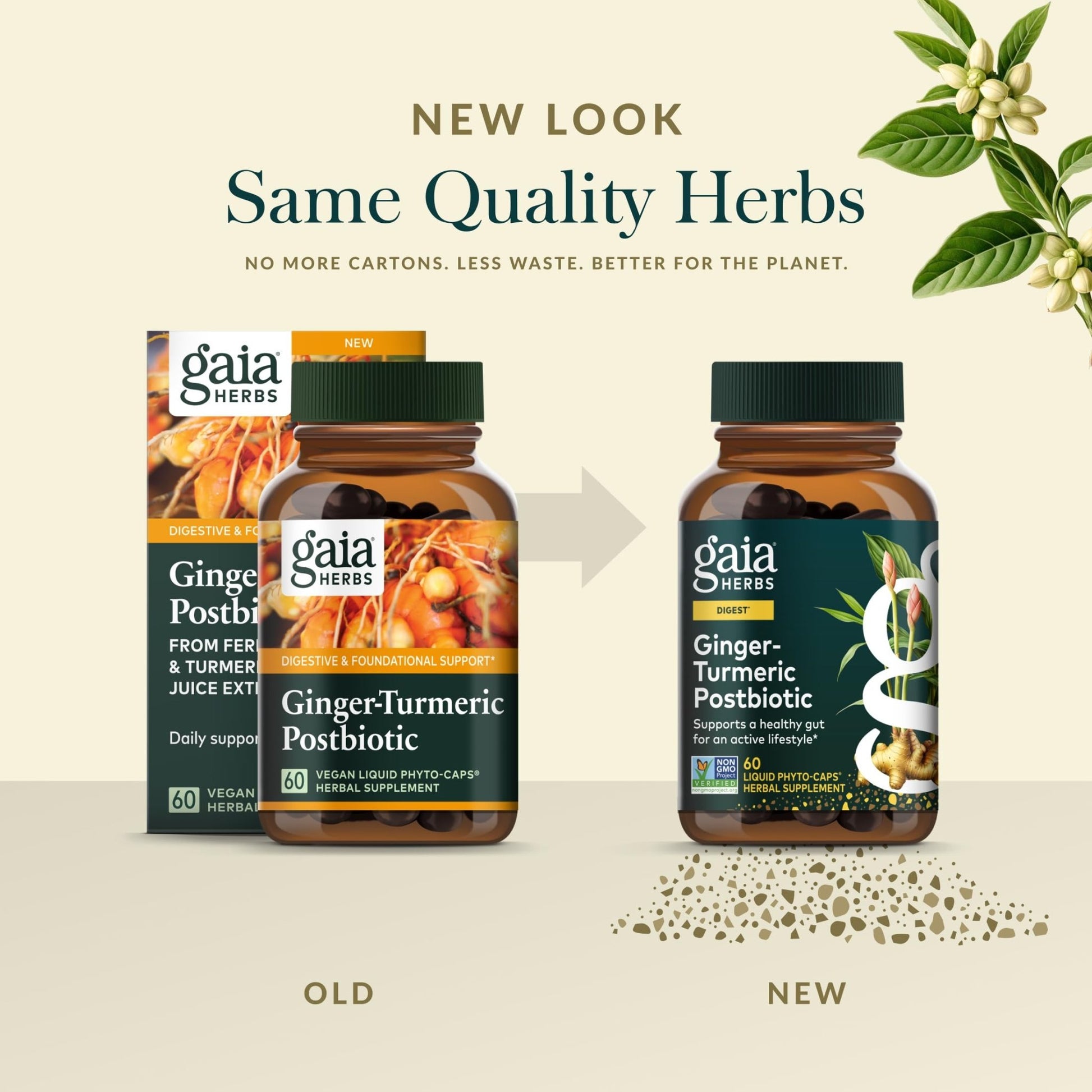 Gaia Herbs Ginger-Turmeric Postbiotic - Healthy Gut Support* - 60 Vegan Liquid Phyto-Caps (30 Servings) - OzHealthStandard
