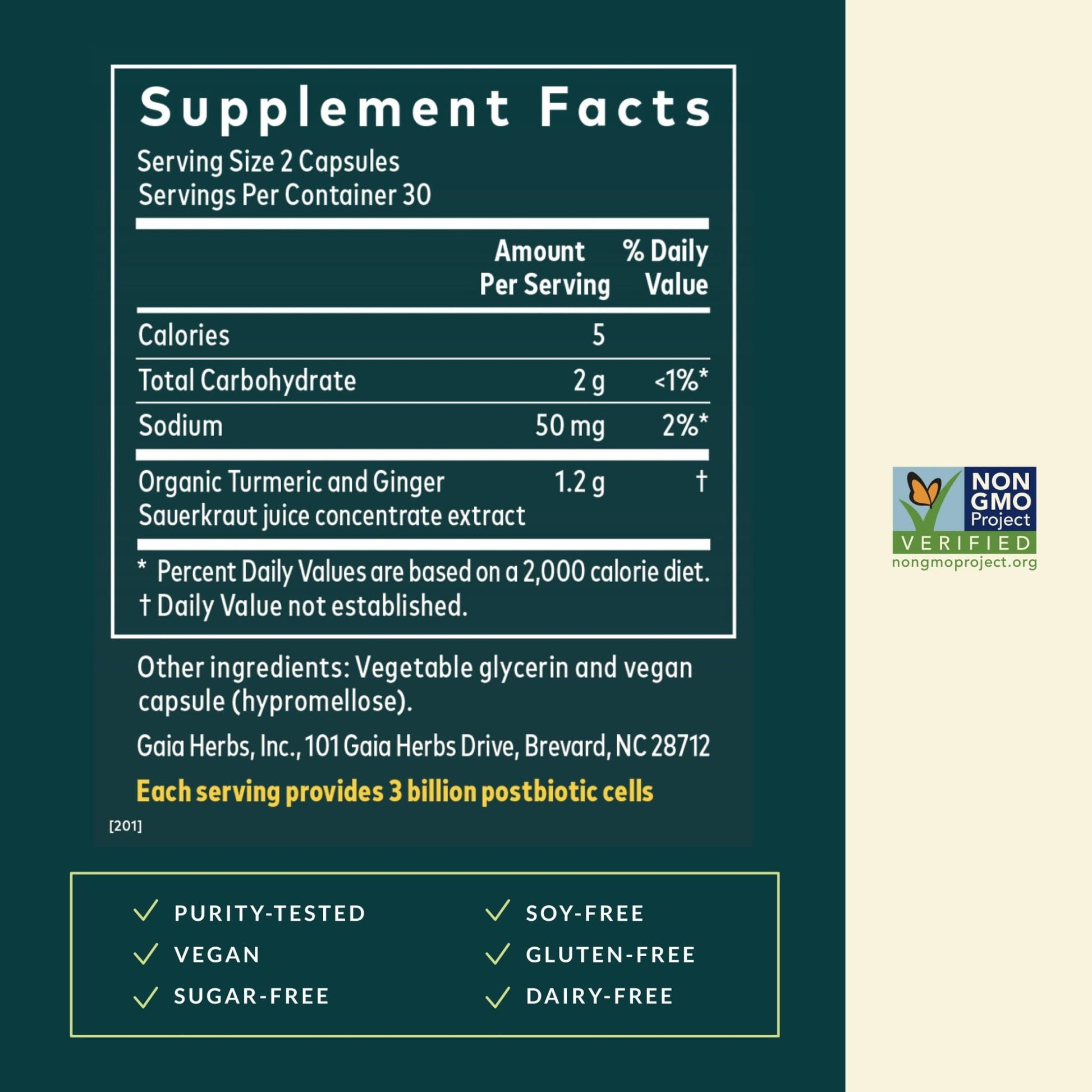 Gaia Herbs Ginger-Turmeric Postbiotic - Healthy Gut Support* - 60 Vegan Liquid Phyto-Caps (30 Servings) - OzHealthStandard