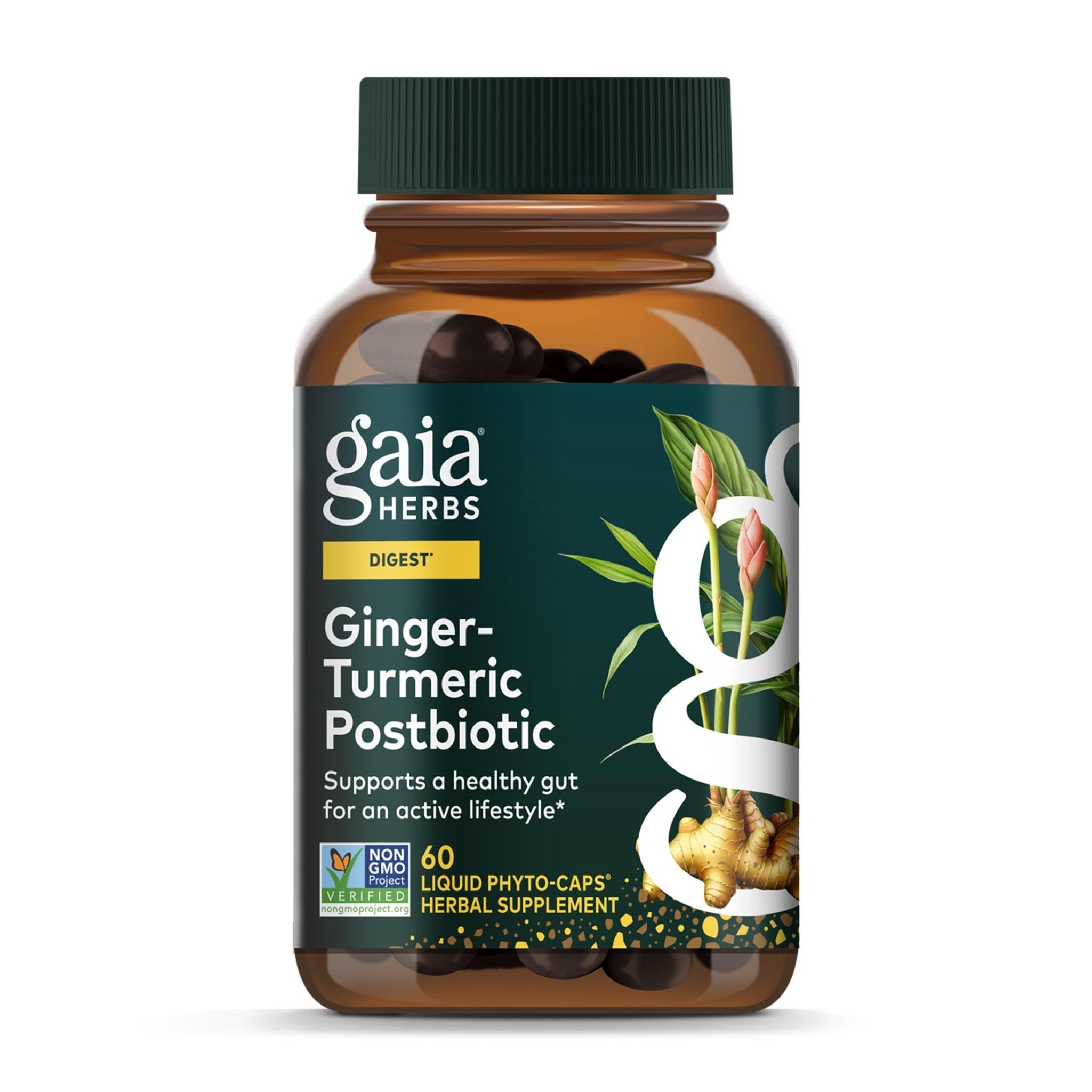 Gaia Herbs Ginger-Turmeric Postbiotic - Healthy Gut Support* - 60 Vegan Liquid Phyto-Caps (30 Servings) - OzHealthStandard