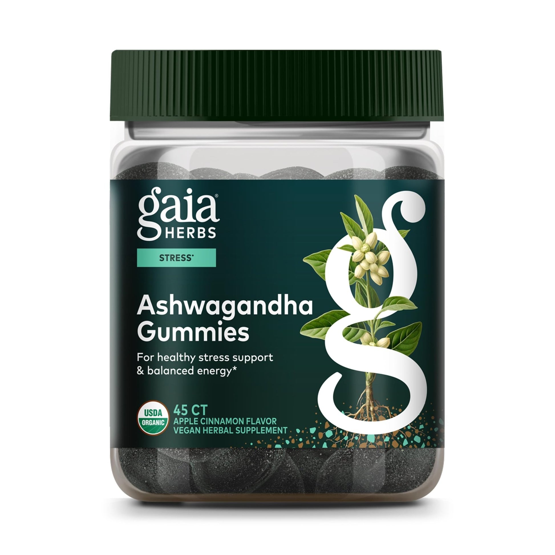 Gaia Herbs Organic Ashwagandha Gummies - Stress Support* - Made with Cinnamon & Ginger - Gluten Free & Vegan - 45 Count (15 Servings) - OzHealthStandard
