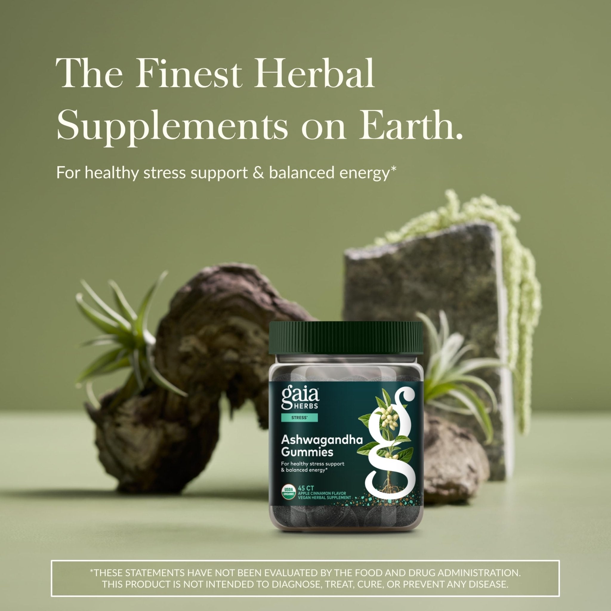 Gaia Herbs Organic Ashwagandha Gummies - Stress Support* - Made with Cinnamon & Ginger - Gluten Free & Vegan - 45 Count (15 Servings) - OzHealthStandard