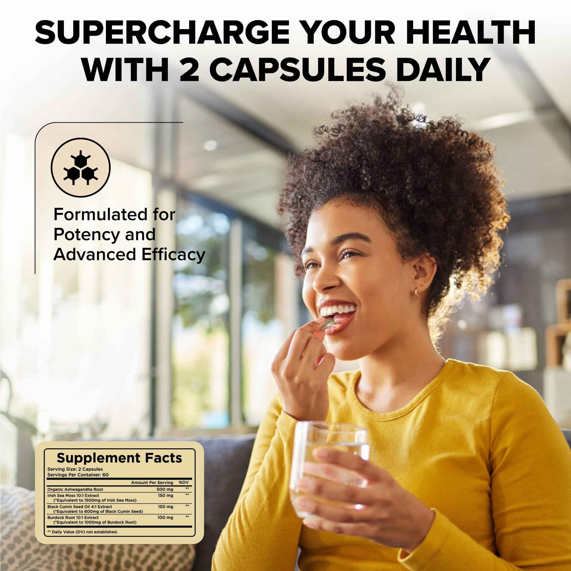 Garden of Herbz Organic Ashwagandha Root & Irish Sea Moss – 3,600 mg Ashwagandha Supplement with Black Seed Oil, & Burdock Root – Herbal Supplement for Energy, Calm, Mood, & Wellness, 120 Caps - OzHealthStandard