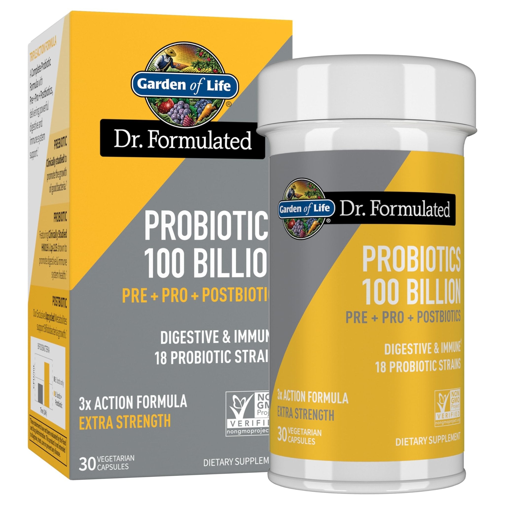 Garden of Life Dr. Formulated Pre, Post & Probiotics 100 Billion CFU Once Daily 3-in-1 Complete Probiotics, Prebiotics & Postbiotics Supplement for Women and Men – Extra Strength, 30 Day Supply - OzHealthStandard