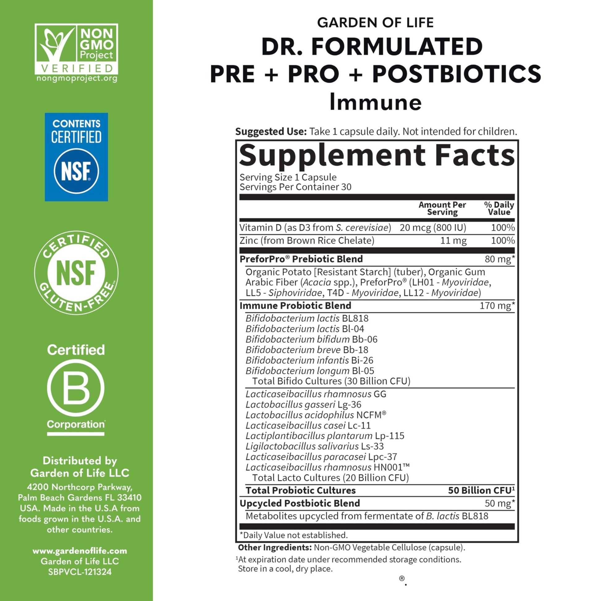 Garden of Life Dr. Formulated Pre, Post & Probiotics Immune Support with Prebiotics & Postbiotics – 50 Billion CFU, Gut & Digestive Health Support, Zinc & Vitamin D3, Vegan, 30 Day Supply - OzHealthStandard