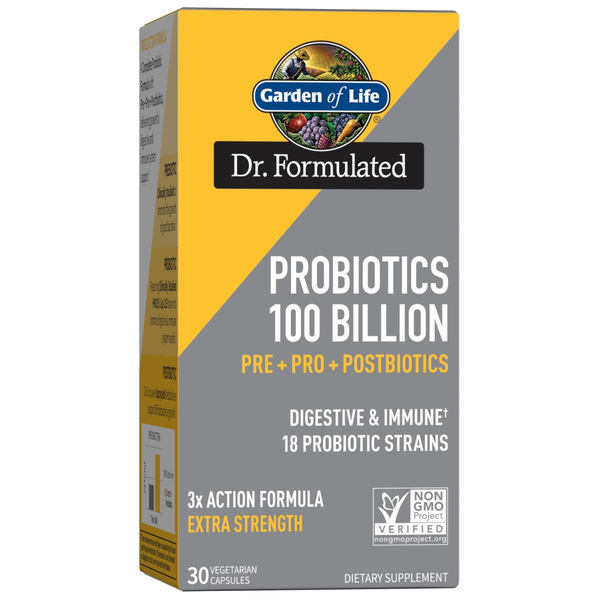 Garden of Life Dr Formulated Probiotics 100 Billion CFU Pre + Pro + Postbiotics - Extra Strength Digestive & Immune Support for Men and Women, Potato, Acacia, Postbiotic Metabolites, 30 Capsules - OzHealthStandard