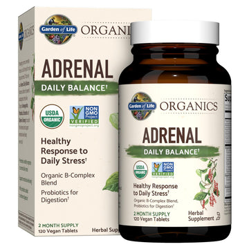Garden of Life Organics Adrenal Daily Balance, Adaptogenic Herbs Ashwagandha, Holy Basil, B Complex & Probiotics, Organic Non-GMO, Vegan, Gluten Free Supplement, Two Month Supply, 120 Tablets - OzHealthStandard