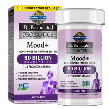 Garden of Life Probiotics Mood+ Dr Formulated Acidophilus Probiotic Supplement - Promotes Emotional Well-Being, Relaxation and Digestive Balance - Ashwagandha for Stress Management, 60 Veggie Caps - OzHealthStandard