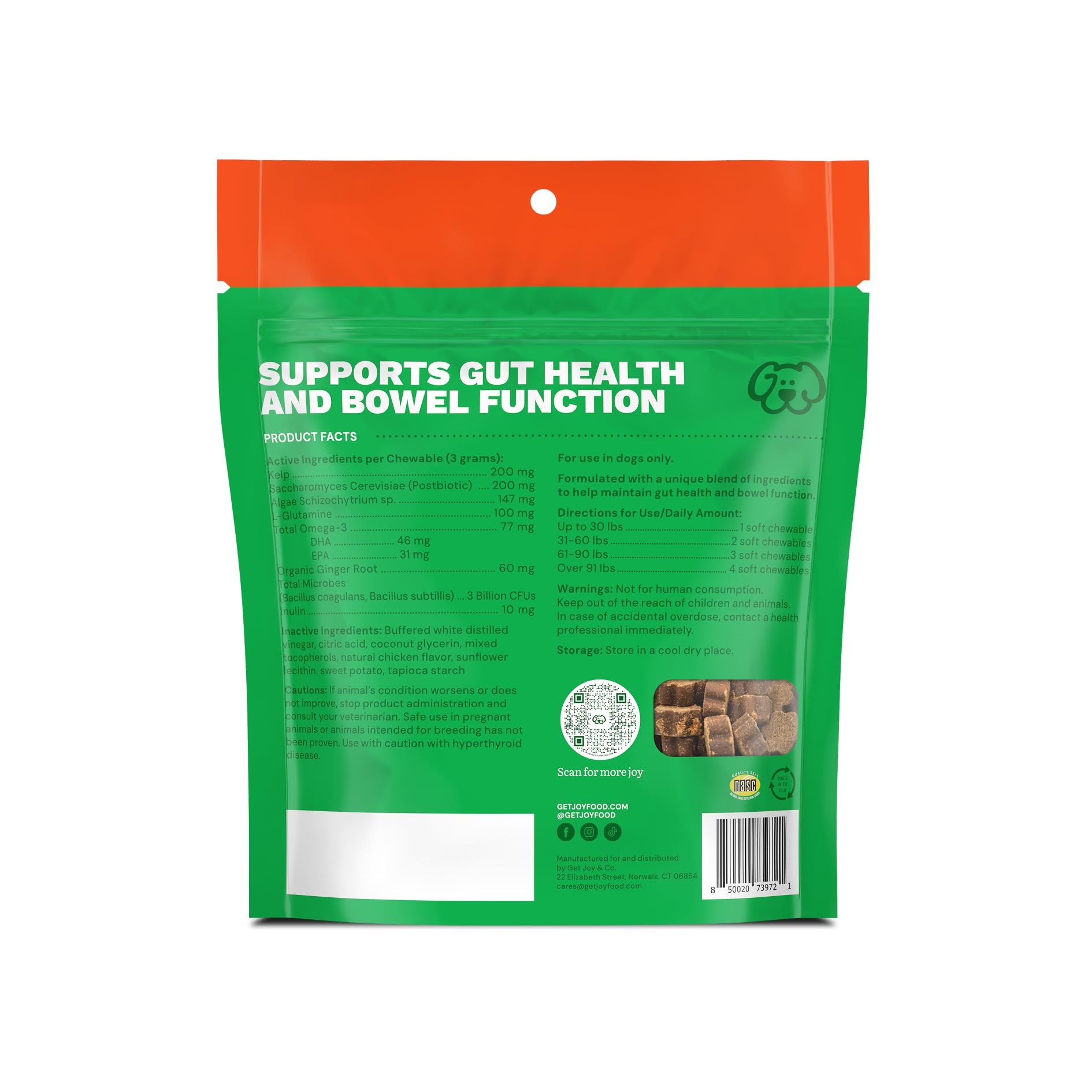 Get Joy Digestion Chews, Gut Health Supplement for Dogs, Vet Recommended Soft Daily Digestive Health & Immune Support with Prebiotics, Probiotics & Postbiotics, Made in USA, 90 Count - OzHealthStandard