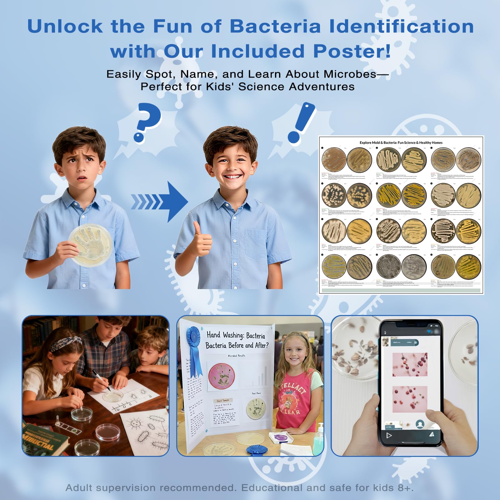 Giant Microbiology Bacteria Science Kit for Kids:2 XL 150mm Prepoured Nutrient Agar Plates, Petri Dishes with Agar & Colony Characteristics Poster for School Projects & Educational Gifts - OzHealthStandard