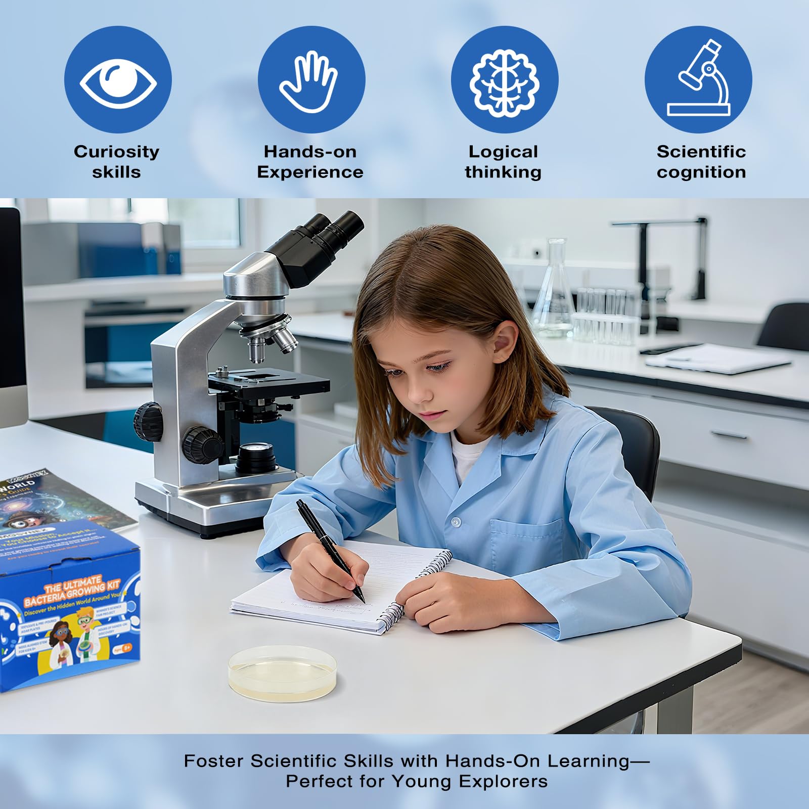 Giant Microbiology Bacteria Science Kit for Kids:2 XL 150mm Prepoured Nutrient Agar Plates, Petri Dishes with Agar & Colony Characteristics Poster for School Projects & Educational Gifts - OzHealthStandard