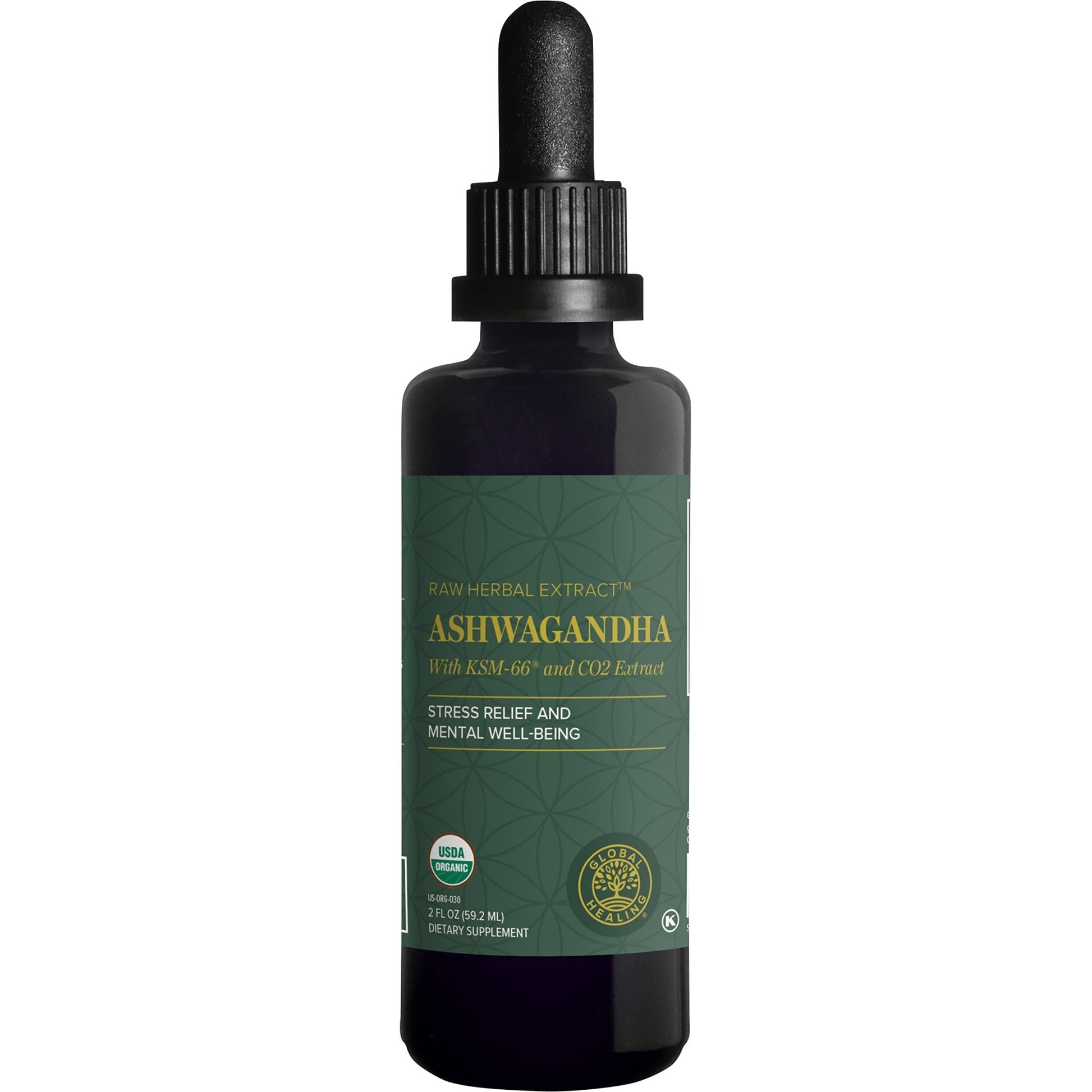 Global Healing Center - Organic Ashwagandha Supplements Drops - KSM-66 Ashwagandha Extra Strength for Men & Women, Helps Promote Relief from Stress, Mood Support, Organic (2 Fl Oz) - OzHealthStandard