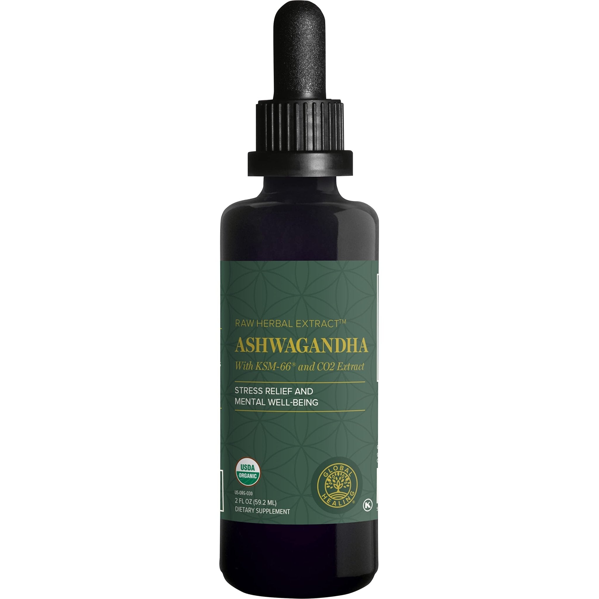 Global Healing Center - Organic Ashwagandha Supplements Drops - KSM-66 Ashwagandha Extra Strength for Men & Women, Helps Promote Relief from Stress, Mood Support, Organic (2 Fl Oz) - OzHealthStandard