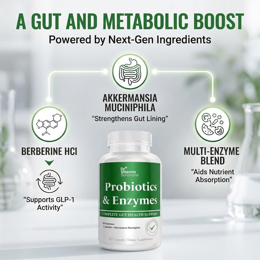GLP-1 Support Enzymes, Pre & Probiotics for Digestive Health, Berberine Weight Loss Support, Akkermansia Muciniphila for Women & Men | Gut Health, Bloating Relief, 30 Ct - OzHealthStandard