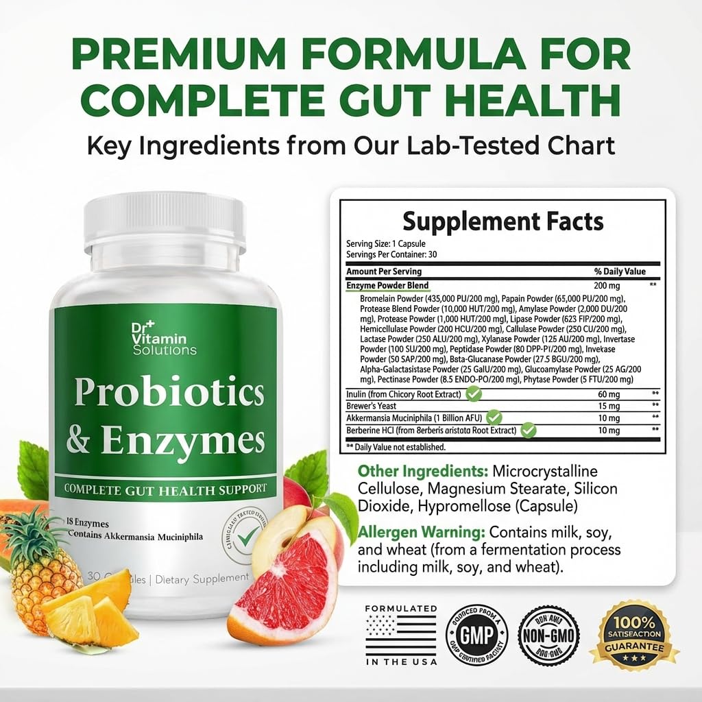 GLP-1 Support Enzymes, Pre & Probiotics for Digestive Health, Berberine Weight Loss Support, Akkermansia Muciniphila for Women & Men | Gut Health, Bloating Relief, 30 Ct - OzHealthStandard