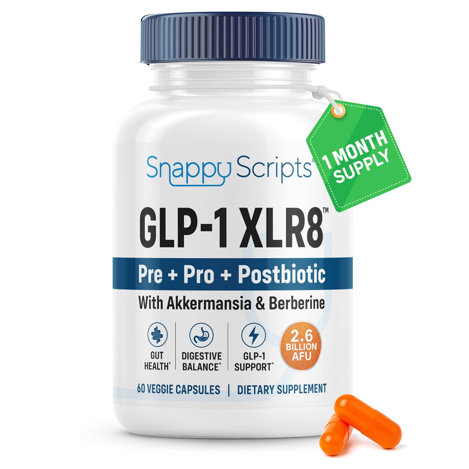 GLP-1 XLR8 Supplement for Weight Loss, Digestion, Constipation, Bloating Relief with Akkermansia 2.6 Billion AFU Live Prebiotic Probiotic Postbiotic Gut Health + Berberine for Women Men 60 Capsules - OzHealthStandard