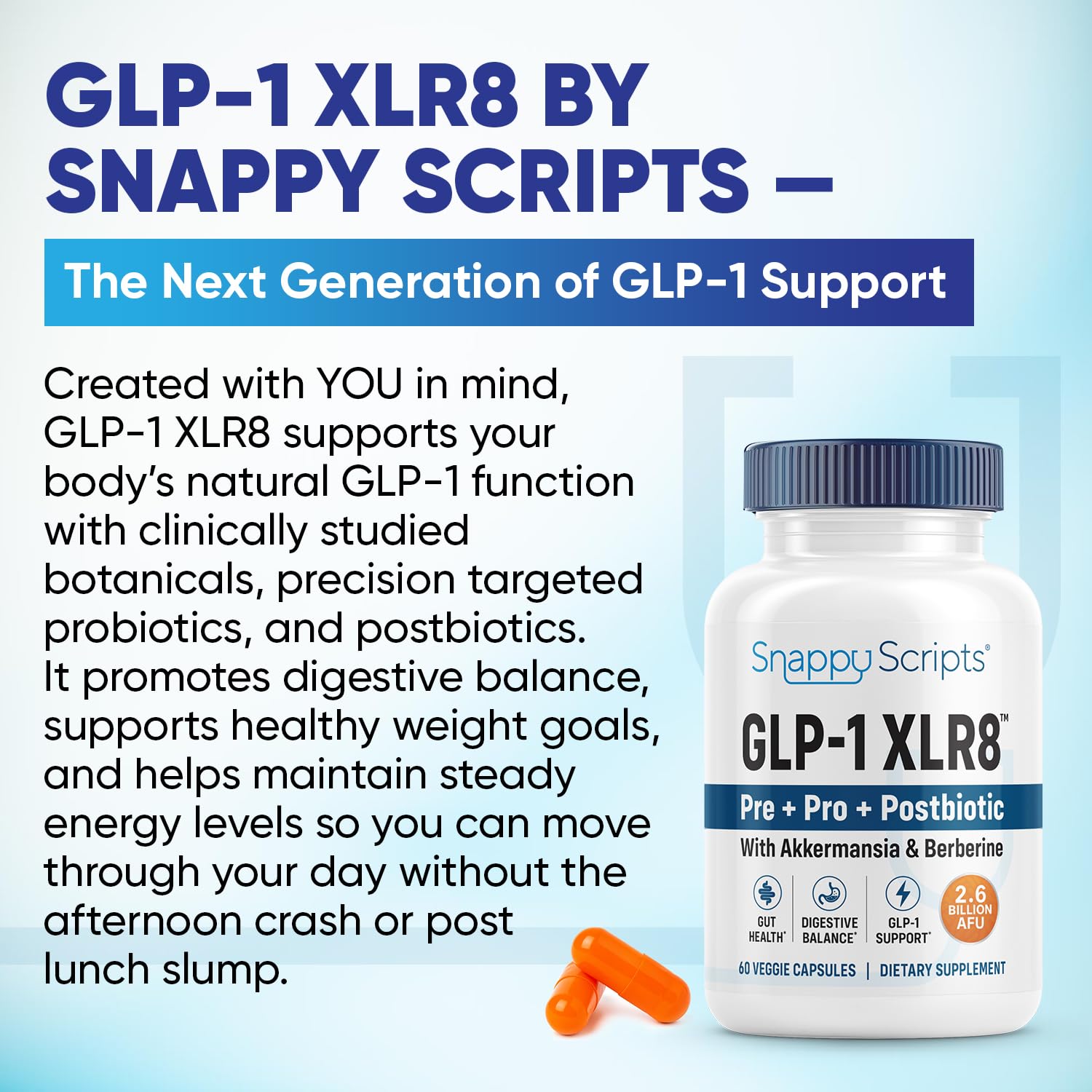 GLP-1 XLR8 Supplement for Weight Loss, Digestion, Constipation, Bloating Relief with Akkermansia 2.6 Billion AFU Live Prebiotic Probiotic Postbiotic Gut Health + Berberine for Women Men 360 Capsules - OzHealthStandard