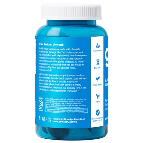 Goli Ashwagandha & Vitamin D Gummy - 60 Count - Mixed Berry, KSM-66, Vegan, Plant Based, Non-GMO, Gluten-Free & Gelatin Free Relax. Restore. Unwind, Pack of 1 - OzHealthStandard