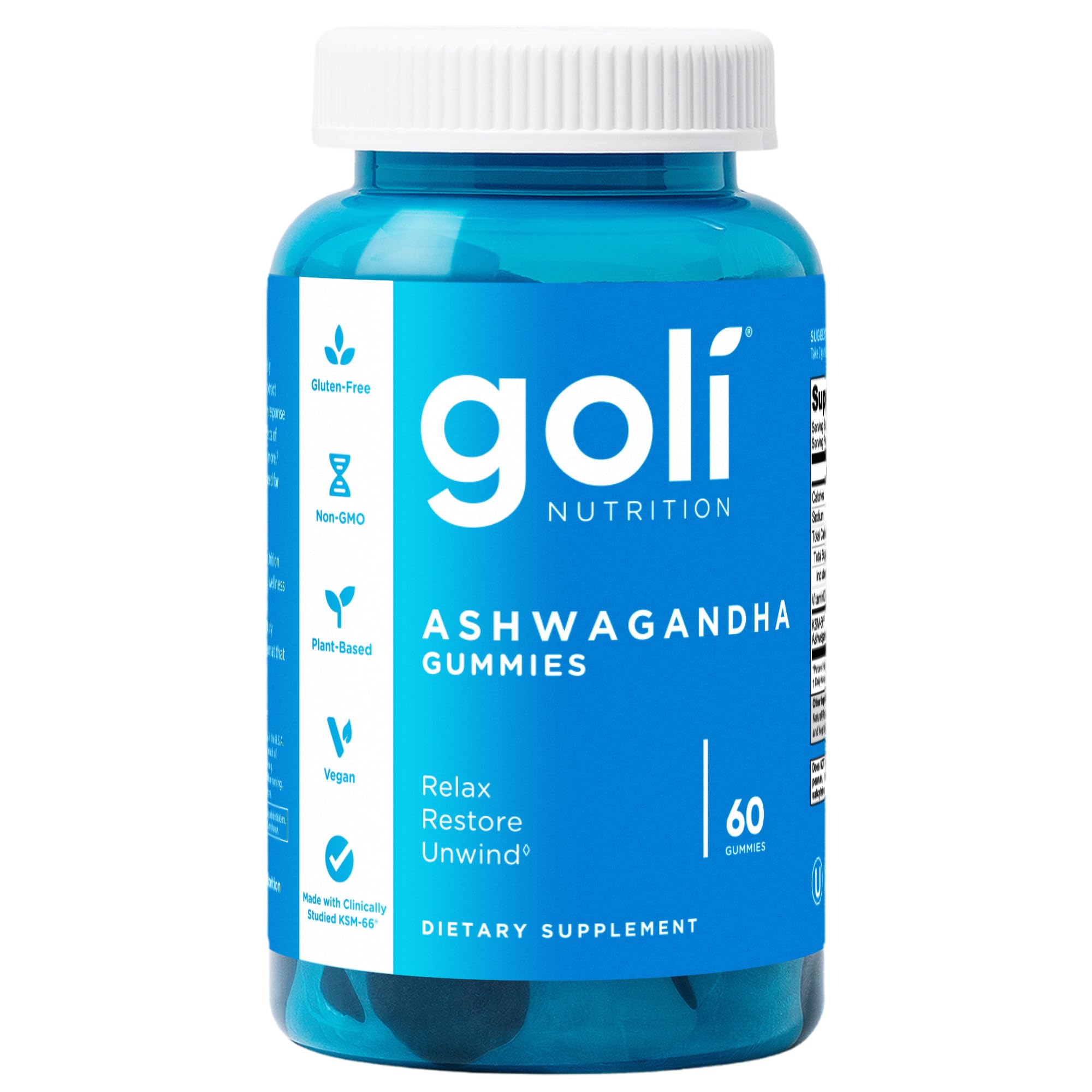 Goli Ashwagandha & Vitamin D Gummy - 60 Count - Mixed Berry, KSM-66, Vegan, Plant Based, Non-GMO, Gluten-Free & Gelatin Free Relax. Restore. Unwind, Pack of 1 - OzHealthStandard
