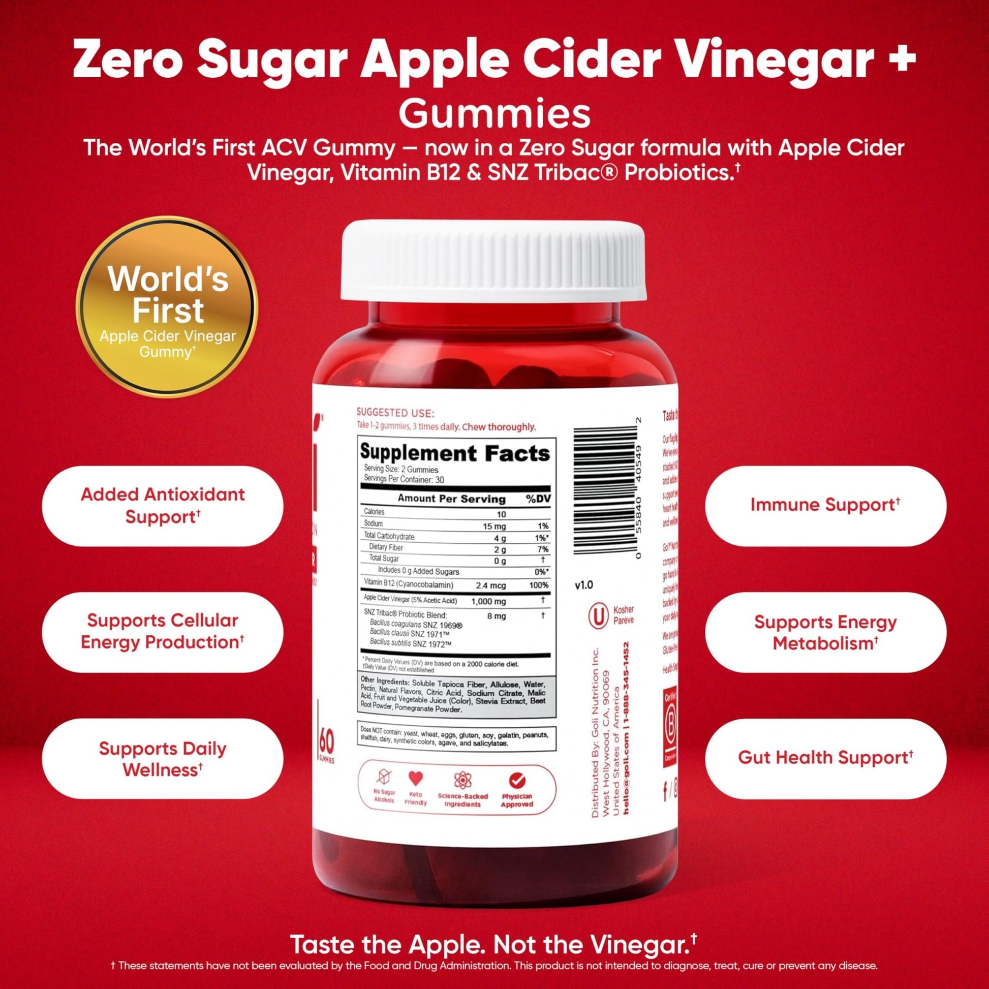 Goli Zero Sugar 6 Pack Bundle - World's First 3-in-1 Pre, Post, Probiotic, Apple Cider Vinegar with Vitamin B12 and Probiotics to Address Bloating, Ashwagandha & L-Theanine, Vitamin D Gummies - OzHealthStandard