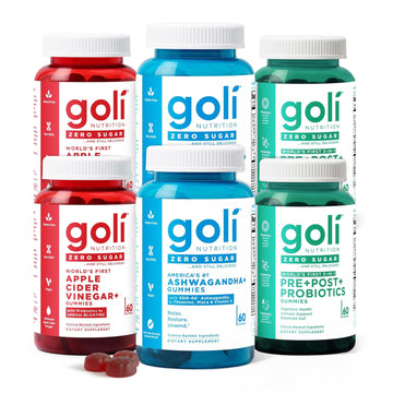 Goli Zero Sugar 6 Pack Bundle - World's First 3-in-1 Pre, Post, Probiotic, Apple Cider Vinegar with Vitamin B12 and Probiotics to Address Bloating, Ashwagandha & L-Theanine, Vitamin D Gummies - OzHealthStandard