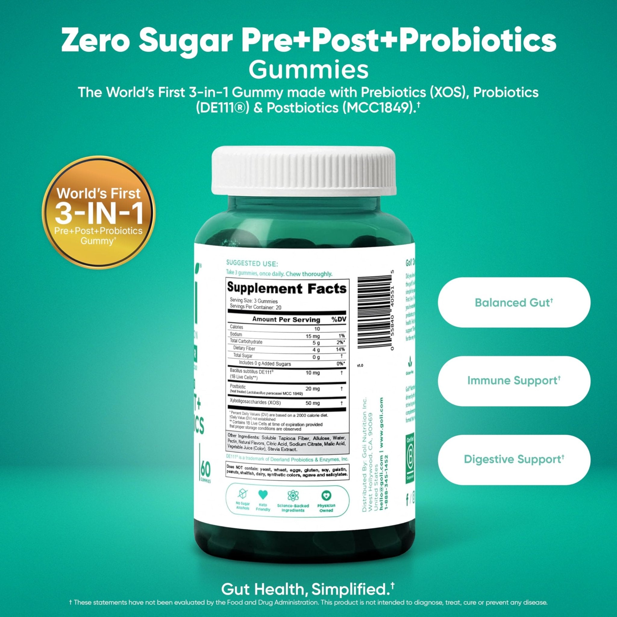 Goli Zero Sugar 6 Pack Bundle - World's First 3-in-1 Pre, Post, Probiotic, Apple Cider Vinegar with Vitamin B12 and Probiotics to Address Bloating, Ashwagandha & L-Theanine, Vitamin D Gummies - OzHealthStandard