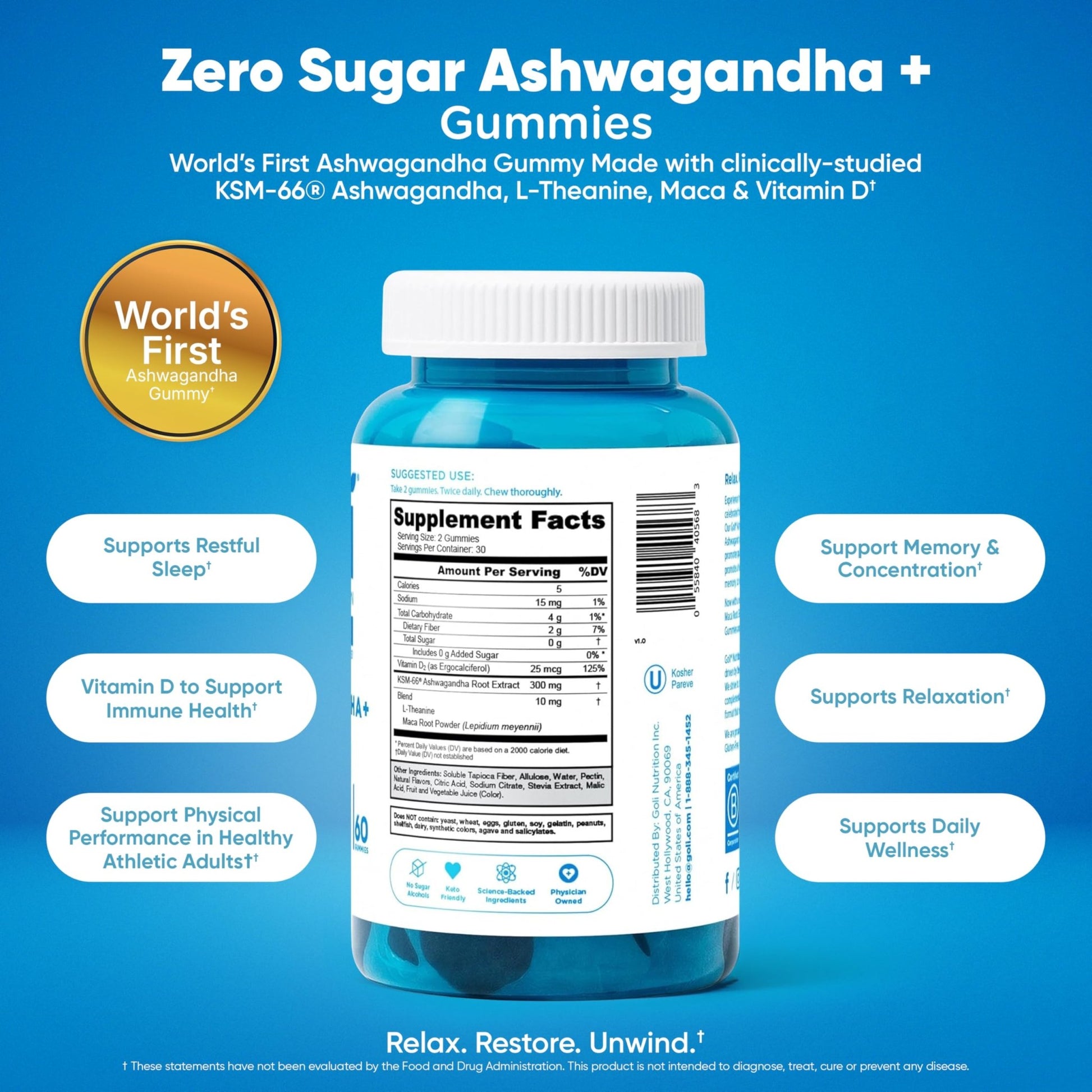 Goli Zero Sugar 6 Pack Bundle - World's First 3-in-1 Pre, Post, Probiotic, Apple Cider Vinegar with Vitamin B12 and Probiotics to Address Bloating, Ashwagandha & L-Theanine, Vitamin D Gummies - OzHealthStandard