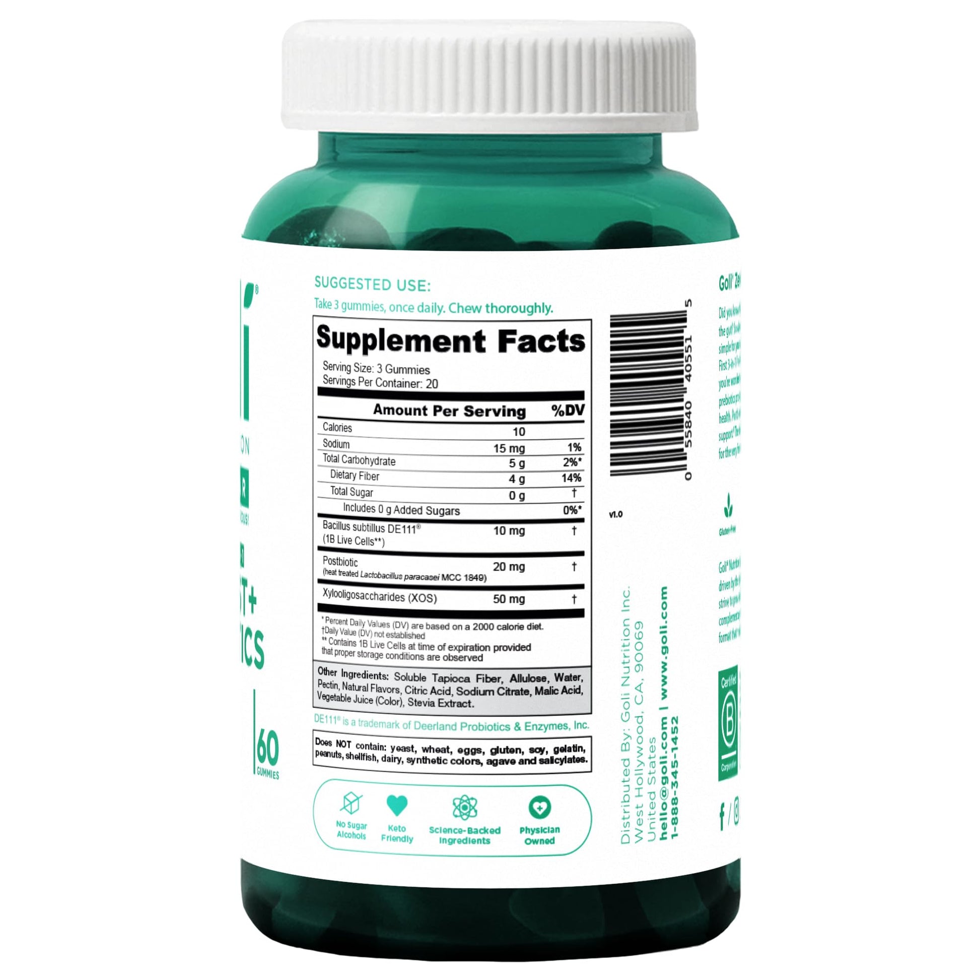 Goli Zero Sugar Pre Pro Postbiotic Gummies - Worlds First 3-in-1 with DE111, XOS, MCC1849 - No Sugar Alcohols - Vegan, Keto-Friendly, Non-GMO - OzHealthStandard