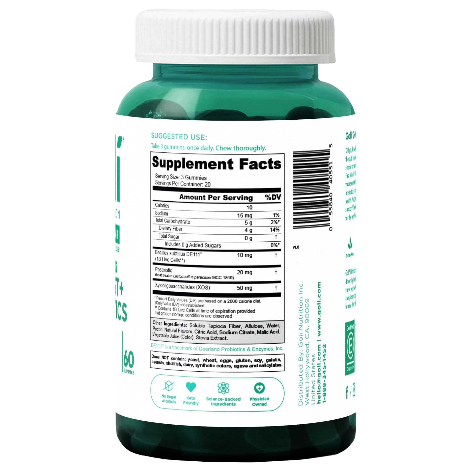 Goli Zero Sugar Pre Pro Postbiotic Gummies - Worlds First 3-in-1 with DE111, XOS, MCC1849 - No Sugar Alcohols - Vegan, Keto-Friendly, Non-GMO - OzHealthStandard