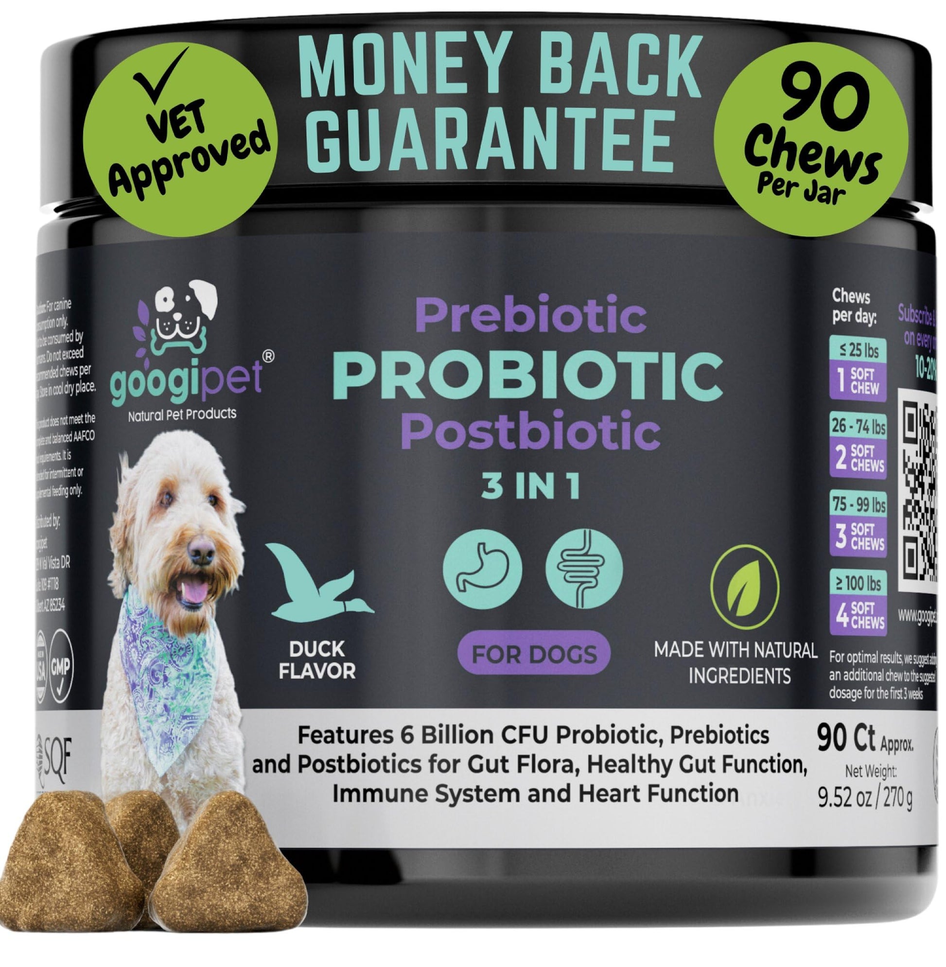 Googipet Probiotics for Dogs Digestive Health - Prebiotics and Probiotics Chews for Dog Yeast Infection Treatment + Digestive Enzymes - Dog Probiotics for Itchy Skin & Ears w/Papaya, Pumpkin, & Fiber - OzHealthStandard