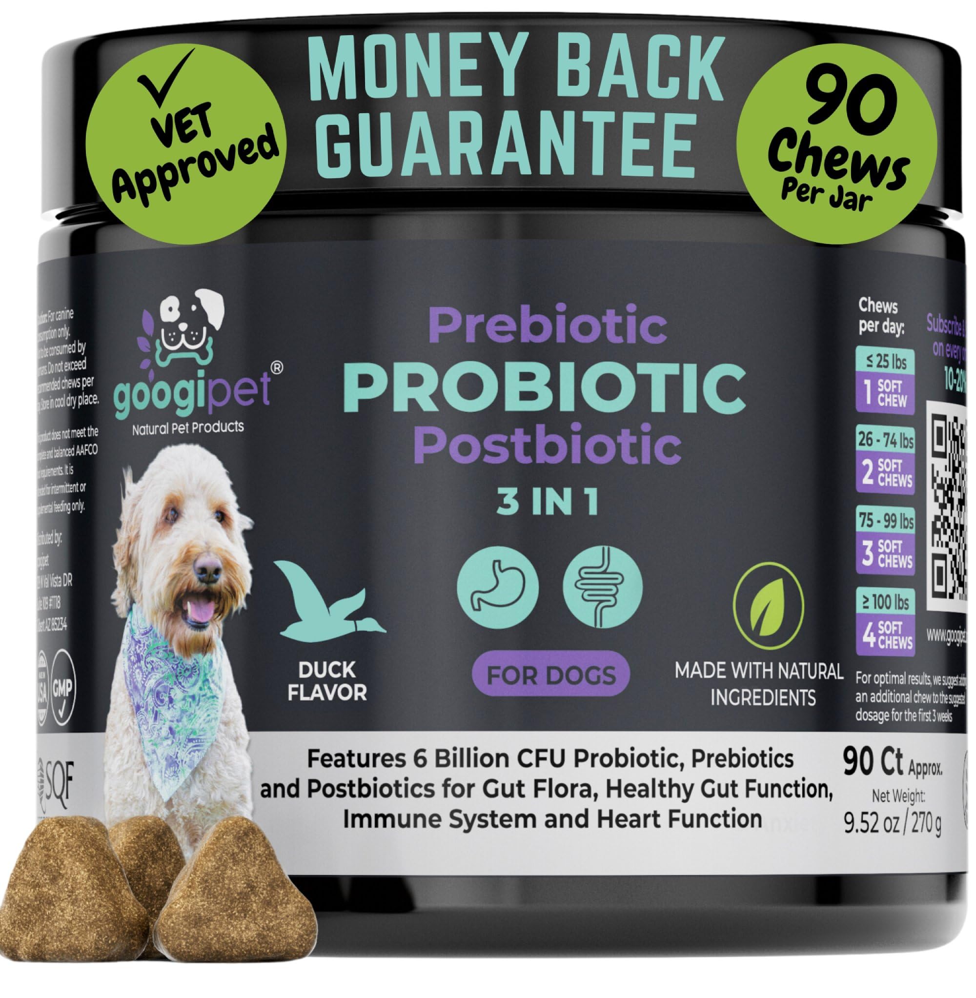 Googipet Probiotics for Dogs Digestive Health - Prebiotics and Probiotics Chews for Dog Yeast Infection Treatment + Digestive Enzymes - Dog Probiotics for Itchy Skin & Ears w/Papaya, Pumpkin, & Fiber - OzHealthStandard