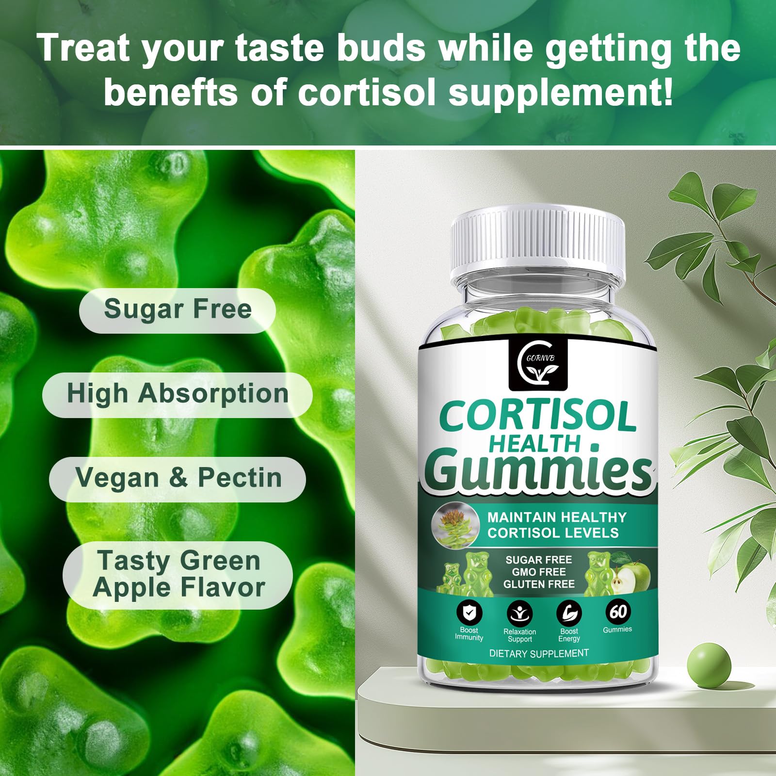 GORNVB Cortisol Gummies, Cortisol Supplement for Women with Magnesium, Ashwagandha, Rhodiola, Phosphatidylserine, L-Theanine, Black Pepper, Vitamin C & B6 - Relaxation, Focus, Sleep Support - 2 Pack - OzHealthStandard