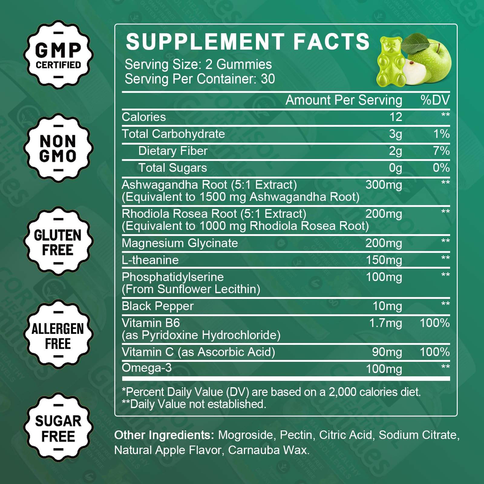 GORNVB Cortisol Gummies, Cortisol Supplement for Women with Magnesium, Ashwagandha, Rhodiola, Phosphatidylserine, L-Theanine, Black Pepper, Vitamin C & B6 - Relaxation, Focus, Sleep Support - 2 Pack - OzHealthStandard