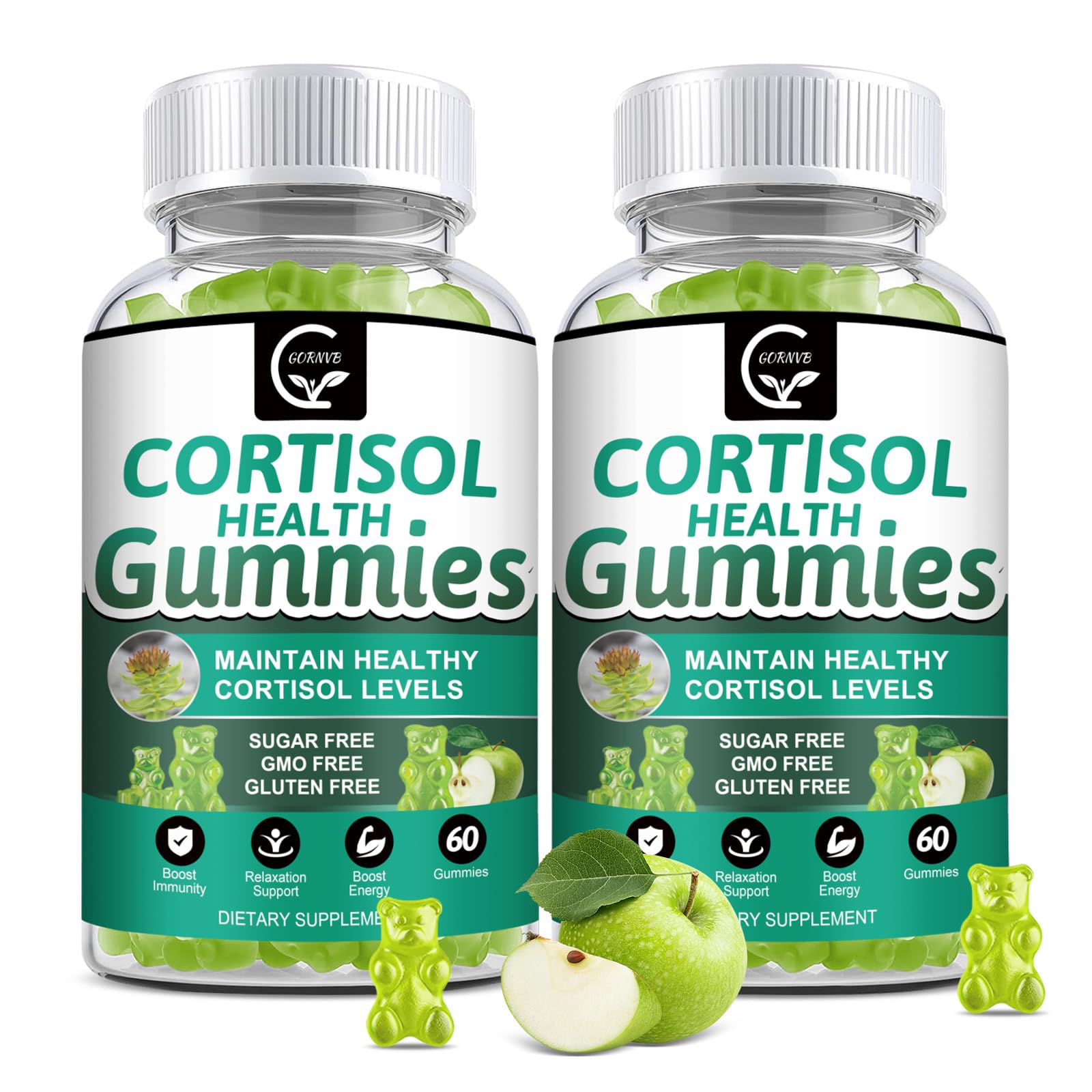 GORNVB Cortisol Gummies, Cortisol Supplement for Women with Magnesium, Ashwagandha, Rhodiola, Phosphatidylserine, L-Theanine, Black Pepper, Vitamin C & B6 - Relaxation, Focus, Sleep Support - 2 Pack - OzHealthStandard
