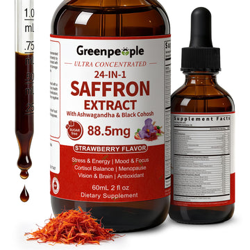 GREENPEOPLE Saffron Extract Supplements Drop - 24-in-1 88.5mg Saffron Extract with Ashwagandha,Black Cohosh & Lion's Mane for Mood&Focus,Stress Relief,Cortisol Reducer,Menopause – Vegan 2FL OZ - OzHealthStandard