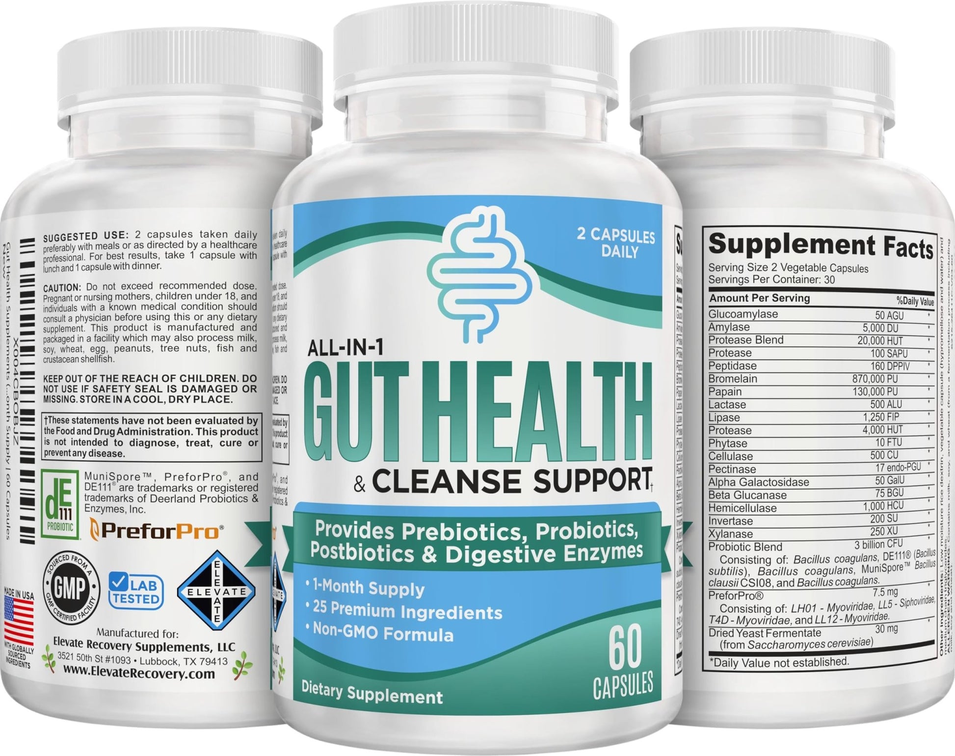 Gut Health Support Supplement (25-in-1) with Prebiotics, Probiotics, Postbiotics & Digestive Enzymes | Gut Supplements | 60 Capsules - OzHealthStandard