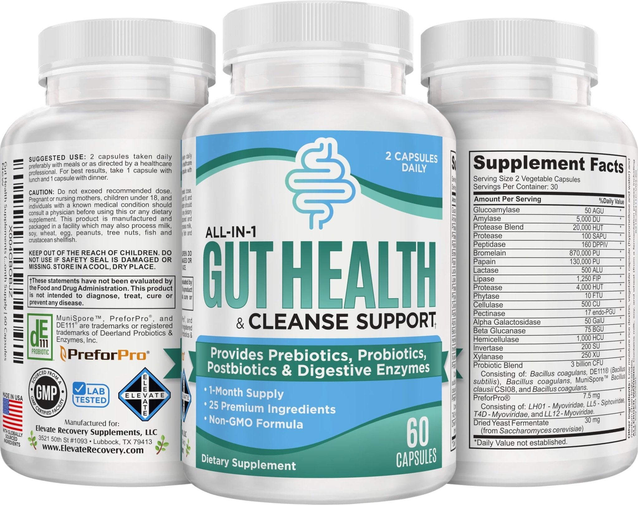 Gut Health Support Supplement (25-in-1) with Prebiotics, Probiotics, Postbiotics & Digestive Enzymes | Gut Supplements | 60 Capsules - OzHealthStandard