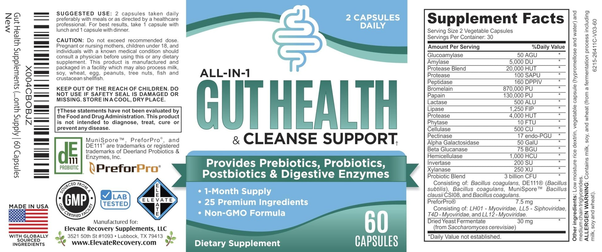 Gut Health Support Supplement (25-in-1) with Prebiotics, Probiotics, Postbiotics & Digestive Enzymes | Gut Supplements | 60 Capsules - OzHealthStandard
