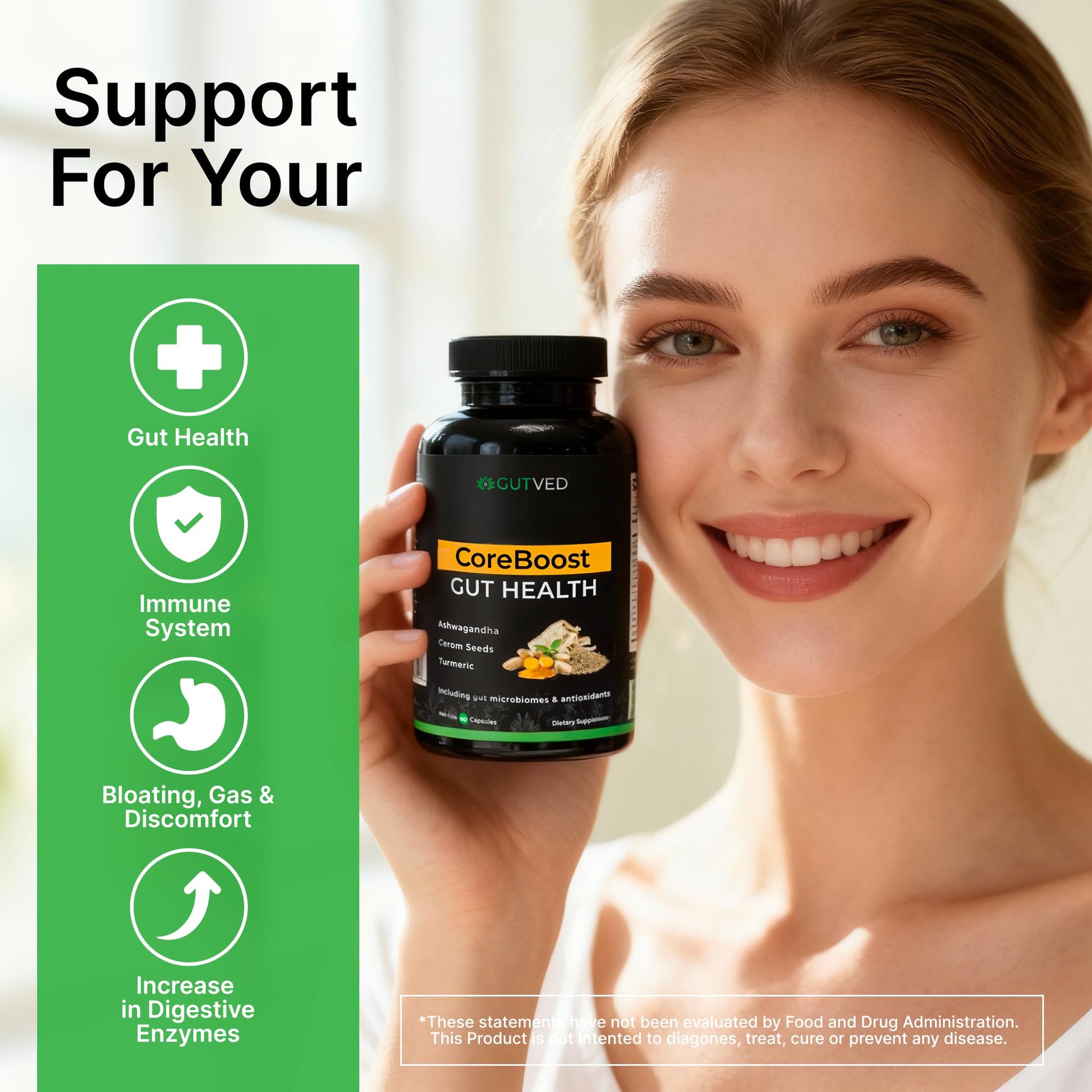 GUTVED Bloating & Gas Relief Probiotic for Women & Men | 9-in-1 Gut & Digestive Support with Probiotics, Prebiotic Inulin, Turmeric, Ginger & Fennel | Daily Plant-Based Capsules, 60 Count - OzHealthStandard