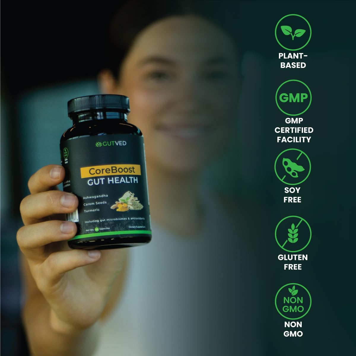 GUTVED Bloating & Gas Relief Probiotic for Women & Men | 9-in-1 Gut & Digestive Support with Probiotics, Prebiotic Inulin, Turmeric, Ginger & Fennel | Daily Plant-Based Capsules, 60 Count - OzHealthStandard