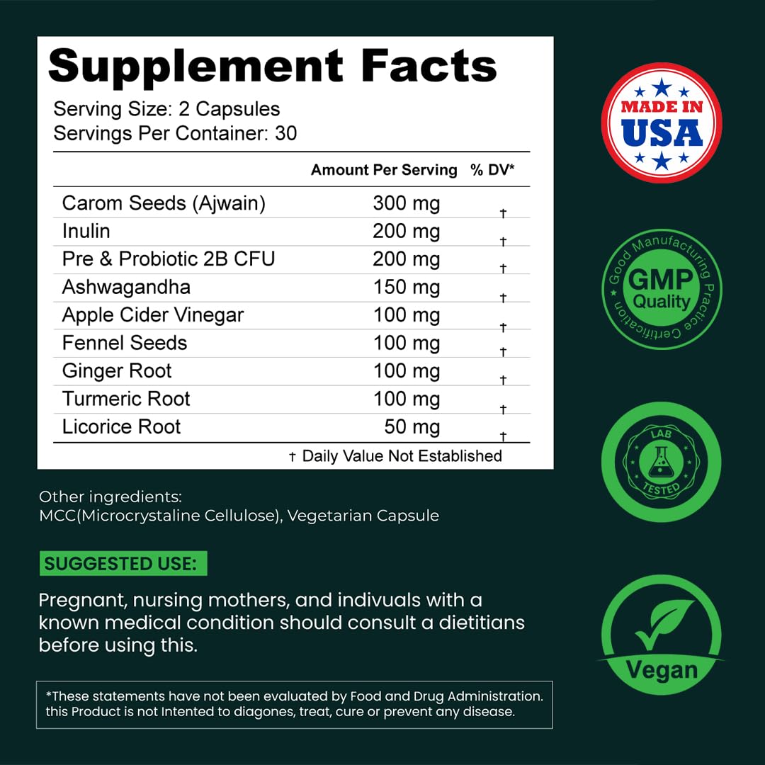 GUTVED Bloating & Gas Relief Probiotic for Women & Men | 9-in-1 Gut & Digestive Support with Probiotics, Prebiotic Inulin, Turmeric, Ginger & Fennel | Daily Plant-Based Capsules, 60 Count - OzHealthStandard