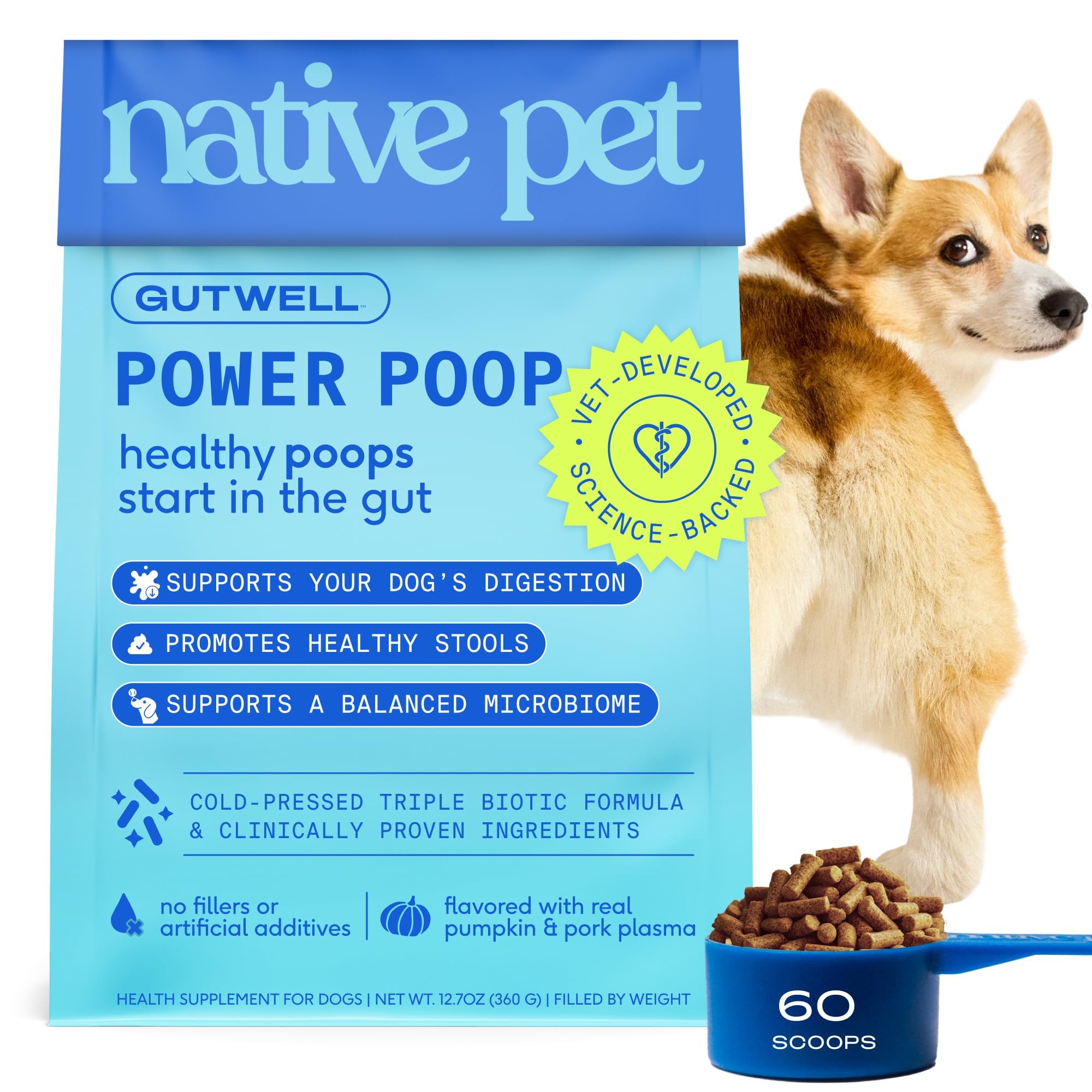 GutWell Power Poop - Digestive Enzymes & Fiber for Dogs - Dog Fiber Supplements Help with Diarrhea Relief, Upset Stomach, Pet Gas & Gut Health with Targeted Triple-Biotic Blend & M-Fiber - 60 Scoops - OzHealthStandard